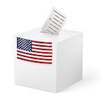 Election in United States of America: ballot box with voicing paper isolated on white background.