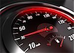 Close up of a car speedometer with the needle pointing 30 Km h, blur effect, conceptual image for safe driving concept