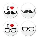 Retro 8bit style - moustache and glasses labels set