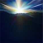 abstract mountains background with sunset and stars