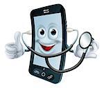 Illustration of a cartoon phone character holding a stethoscope