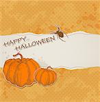 Orange Halloween background with torn paper and pumpkins