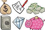 Cartoon Illustration of Business Valuable Objects or Wealth Concepts Objects Clip Art Set