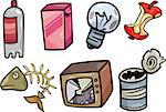 Cartoon Illustration of Garbage or Junk Objects Clip Art Set