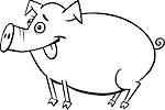 Black and White Cartoon Illustration of Cute Pig Farm Animal for Children to Coloring