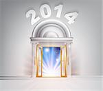 New Year Door 2014 concept of a fantastic white marble door with columns with light streaming through it.