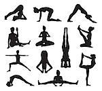 A set of highly detailed high quality yoga or pilates pose silhouettes