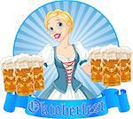 Funny German girl serving beer on Oktoberfest label