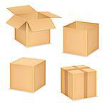 Open and closed cardboard boxes on white background, vector eps10 illustration