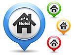 Map marker with icon of a hotel, vector eps10 illustration