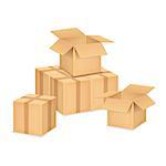 Open and closed brown cardboard boxes, vector eps10 illustration