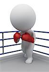 3d small people in boxing gloves standing in a corner of the ring. 3d image. Isolated white background.