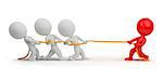 3d small people - rope pulling. 3d image. Isolated white background. Clipping path included.