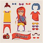 Hipster pretty girl with hipster accessories, eps10 vector illustration