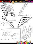 Coloring Book or Page Cartoon Illustration of Black and White School Objects Set for Children Education