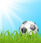 Illustration soccer ball on green grass - vector