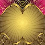 Vintage background with gold translucent rays, mandala> polka dots and curls (vector vector EPS 10)