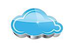 Cloud computing concept: glossy blue cloud icon isolated on white background. Vector illustration
