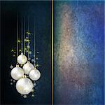 Abstract grunge celebration background with Christmas decorations on blue
