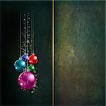 Abstract grunge celebration background with Christmas decorations on green