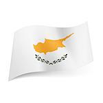 National flag of Cyprus: island image in orange with two olive branches under it.