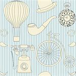 Vector illustration of seamless pattern with different retro objects