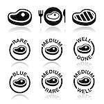 Vector icons set of beaf or pork steak isolated on white