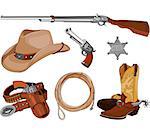 Various vintage cowboy western objects set