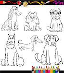 Coloring Book or Coloring Page Black and White Cartoon Illustration of Funny Purebred Dogs or Puppies