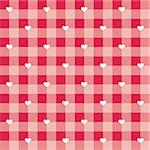 Seamless sweet red valentines vector background - checkered pattern or grid texture with white hearts full of love for web design, desktop wallpaper or culinary blog website