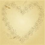 Old grunge paper with floral heart with dragonflies (vector EPS 10)