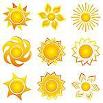 Set of yellow abstract icons of sun - vector illustration