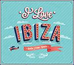 Vintage greeting card from Ibiza - Spain. Vector illustration.