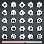 Set of buttons for media player and red progress bar, vector eps10 illustration