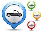 Map marker with icon of a pickup truck, vector eps10 illustration