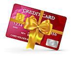 Credit or debit card design with yellow ribbon and bow. Vector illustration