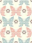 Vector illustration of seamless pattern with abstract floral butterflies