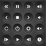 Set of black-and-white round buttons of clicker or console.