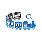 Cute blue train on a white background - curl shaped. Vector illustration