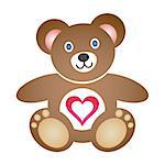 Cute coloured teddy bear icon with heart on white background