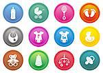 Set of twelve coloured baby boy and girl icons - vector illustration