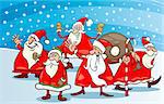 Cartoon Illustration of Santa Claus Characters Group at Christmas Eve