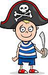 Cartoon Illustration of Cute Little Boy in Pirate Costume for Fancy Ball