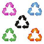 set of coloured recycle symbols on white background