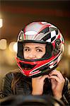 Close up of young woman on go cart