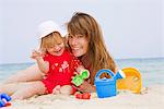 Mother and daughter playing on beach