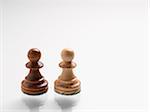 Wooden chess pieces on white background, studio shot