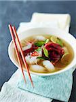 Bowl of Rare Beef Pho (Pho Tai) with Chopsticks, Studio Shot