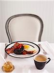 Breakfast with Bacon, Fried Egg, Toast and Coffee, Studio Shot