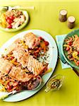 Overhead View of Grilled Salmon Salad, Studio Shot